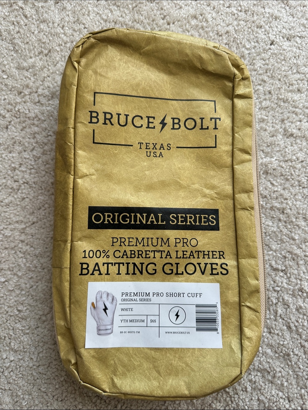 Bruce Bolt Kids Premium Pro Batting Gloves - White “Never Worn”